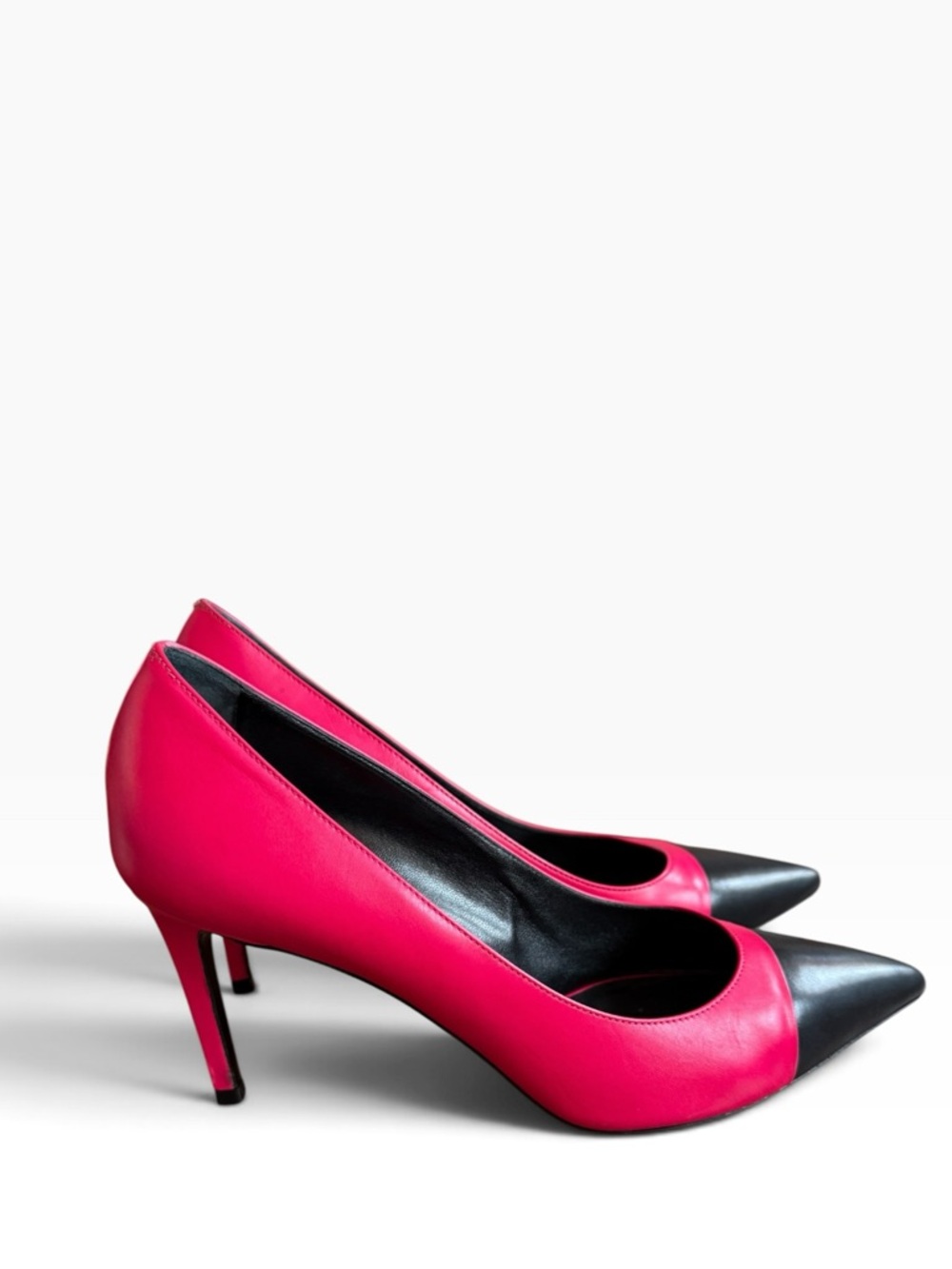 Saint Laurent Zoe Cap-Toe Leather Stiletto Heel Pumps Pink/Black EU 39.5 US 9.5 - Picture 5 of 14